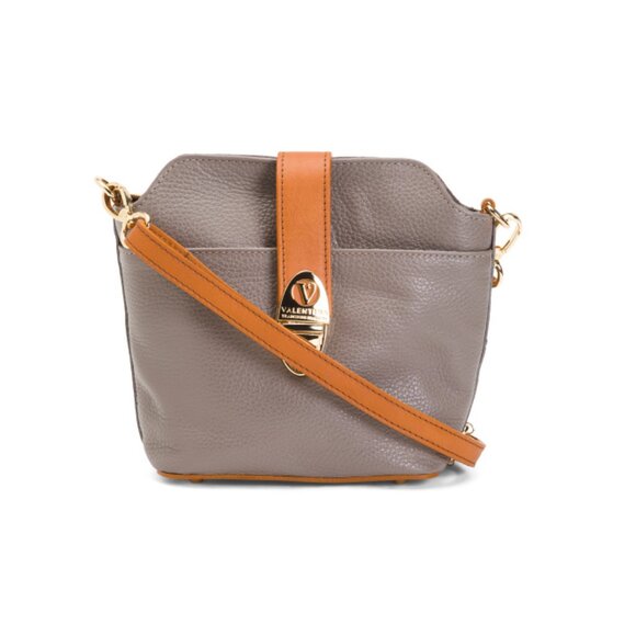 VALENTINA Mud Made In Italy Leather Satchel With Contrast Trim